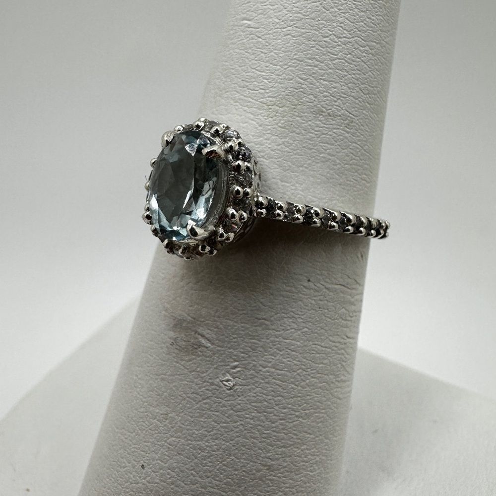 NWOT 5x7mm possible Aquamarineāwith cz rhinestonesā ring in sterling silver! - Picture 3 of 10